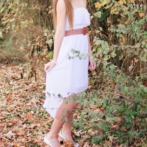 White Strapless High-To-Low Dress